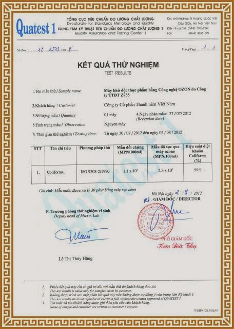 ket qua thu nghiem diet khuan cua may ozone z755