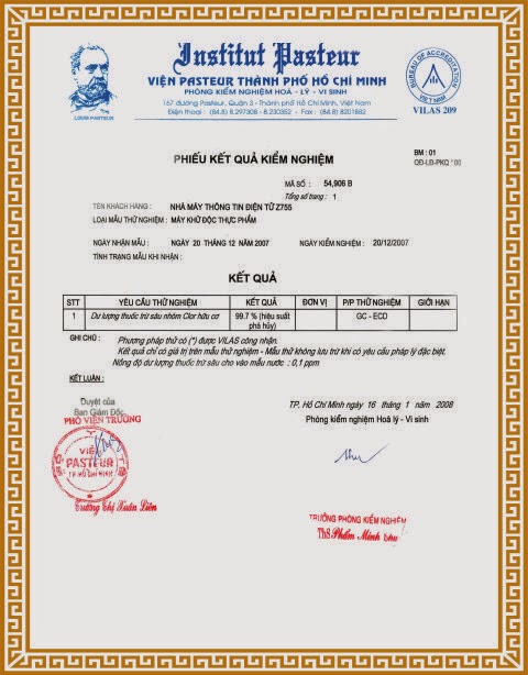 phieu ket qua kiem nghiem may ozone z755