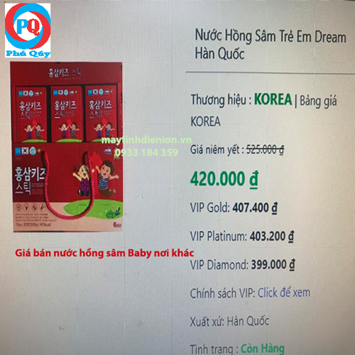giá bán chỗ khác nước hồng sâm baby hộp 30 gói