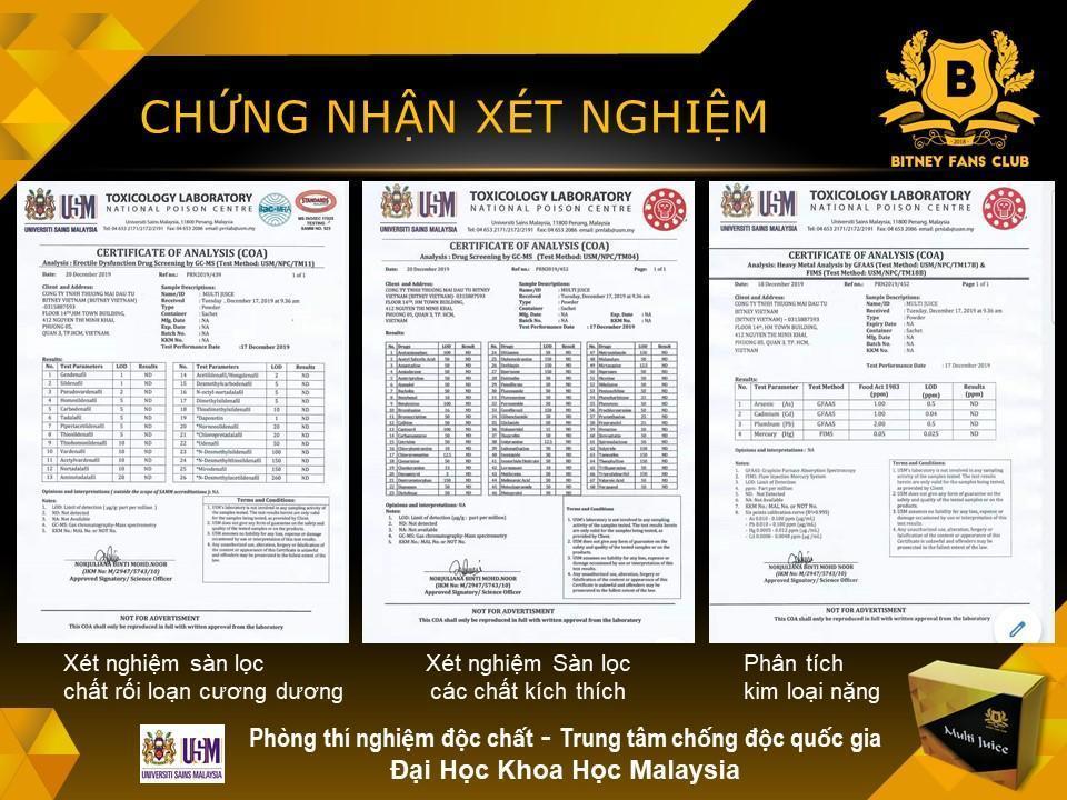 giấy chứng nhận trà Multi Juice